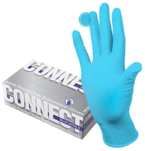 Перчатки CONNECT BLUE NITRILE нитриловые, S  текстурированные   (100пар)